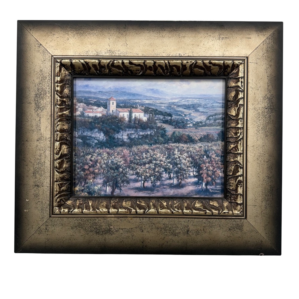 Rosa Chavez Vineyard Landscape Framed Art Print Impressionist Village Gold Frame